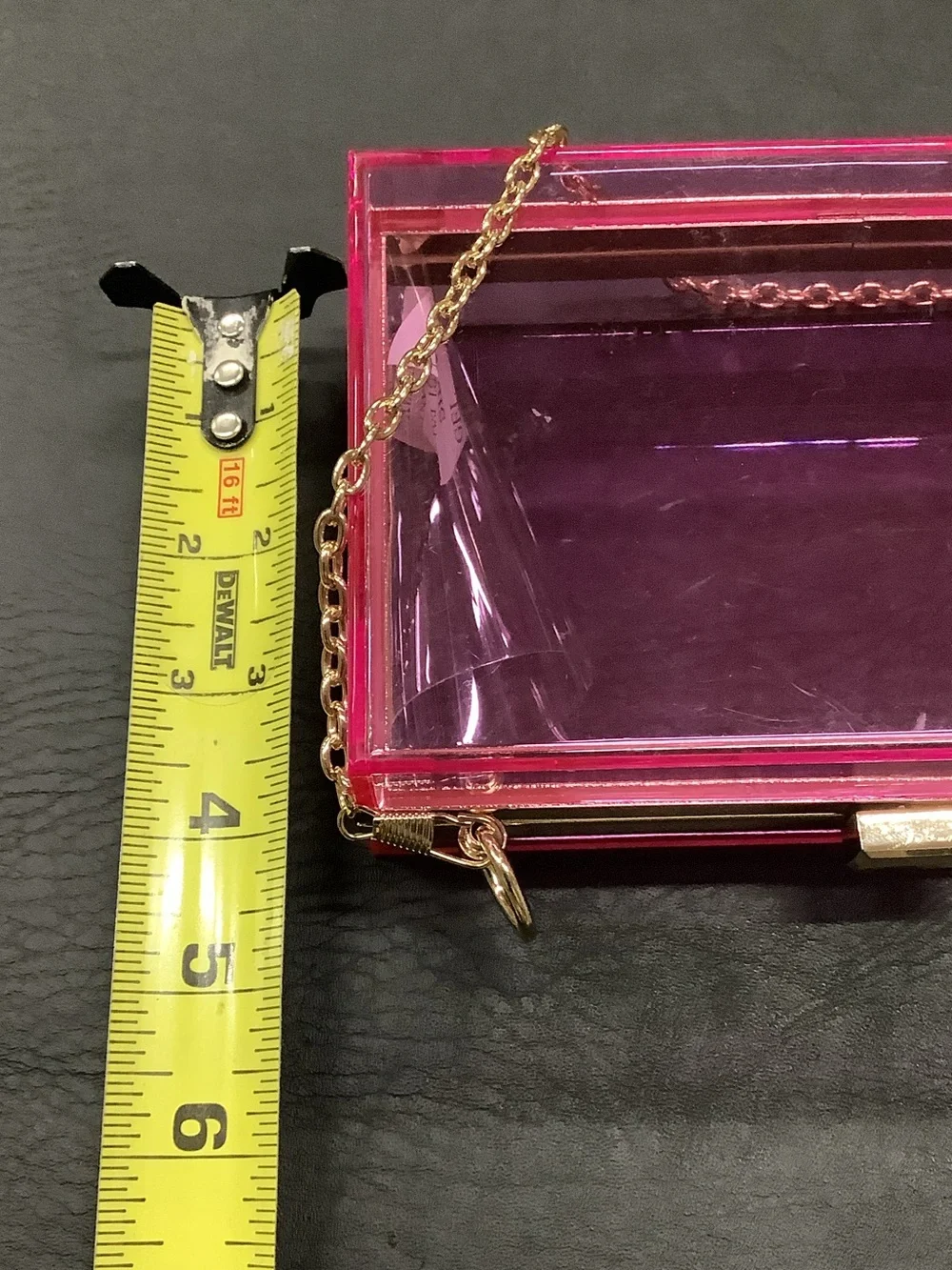 Madden NYC Transparent Pink Box Clutch with Gold Chain